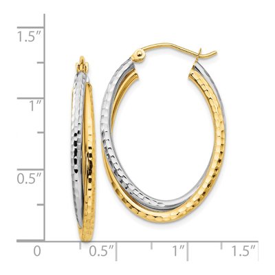 14K Two-Tone Gold Diamond-Cut Oval Hoop Earrings – view 5