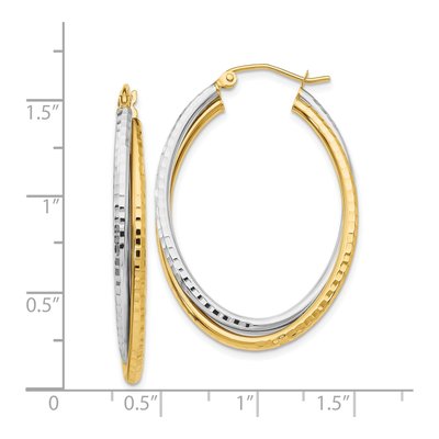 14K Two-Tone Gold Diamond-Cut Oval Hoop Earrings – view 5