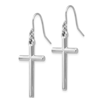 14K White Gold Hollow Cross Dangle Earrings – view 3