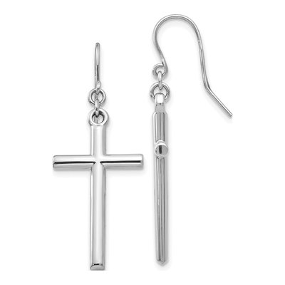14K White Gold Hollow Cross Dangle Earrings