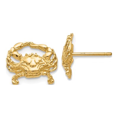 14K Yellow Gold Crab Stud Earrings