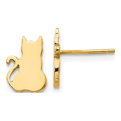 14K Yellow Gold Cat Stud Earrings