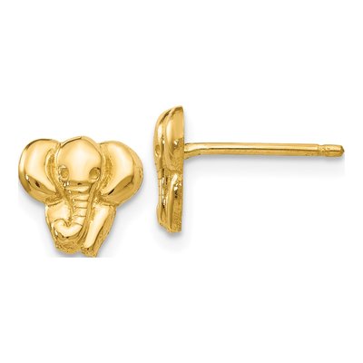 14K Yellow Gold Elephant Button Stud Earrings