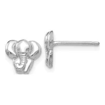 14K White Gold Elephant Button Stud Earrings