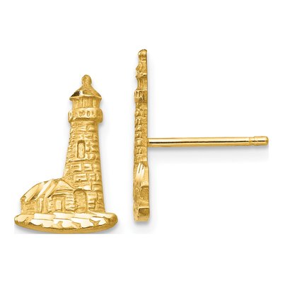 14K Yellow Gold Lighthouse Stud Earrings