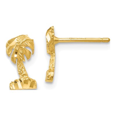 14K Yellow Gold Palm Tree Stud Earrings