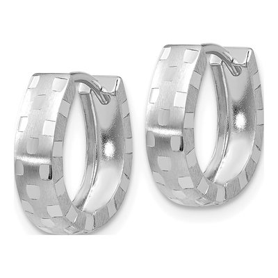 14K White Gold 14mm Diamond-Cut Huggie Hoop Earrings – view 2
