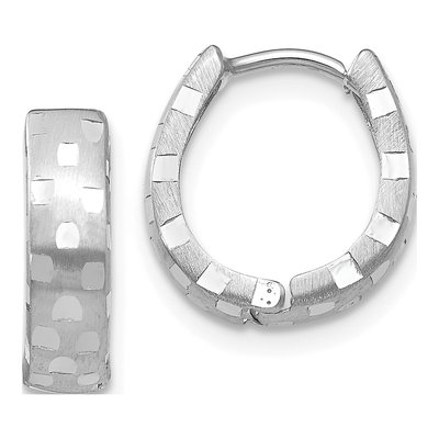 14K White Gold 14mm Diamond-Cut Huggie Hoop Earrings