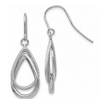 14K White Gold Teardrop French Hook Dangle Earrings