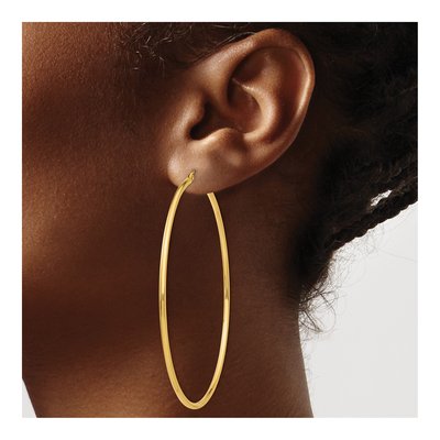 14K Yellow Gold 70mm Round Tube Hoop Earrings – view 4