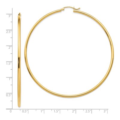 14K Yellow Gold 70mm Round Tube Hoop Earrings – view 5