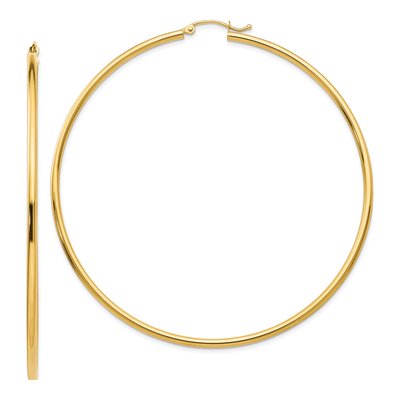 14K Yellow Gold 70mm Round Tube Hoop Earrings