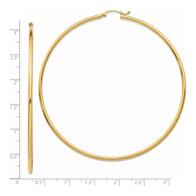 14K Yellow Gold 75mm Round Tube Hoop Earrings – view 4