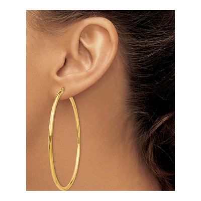 14K Yellow Gold 70mm Round Tube Hoop Earrings – view 4