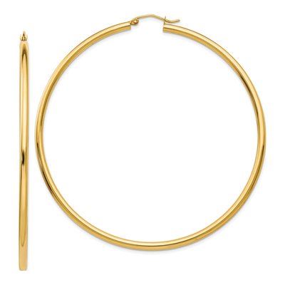 14K Yellow Gold 70mm Round Tube Hoop Earrings