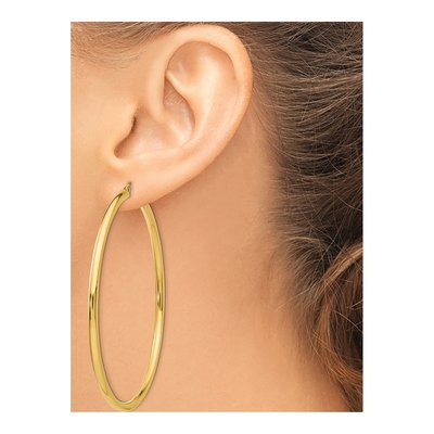 14K Yellow Gold 70mm Round Tube Hoop Earrings – view 3