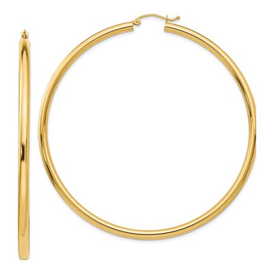 14K Yellow Gold 70mm Round Tube Hoop Earrings