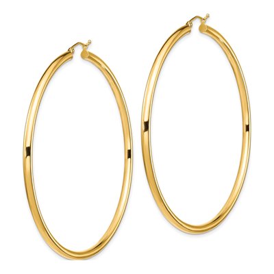 14K Yellow Gold 70mm Round Tube Hoop Earrings – view 3