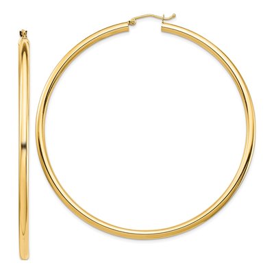 14K Yellow Gold 70mm Round Tube Hoop Earrings