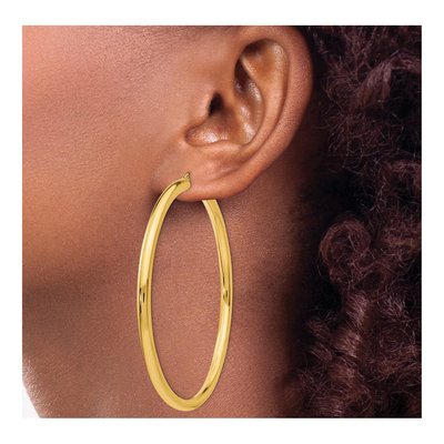 14K Yellow Gold 70mm Round Tube Hoop Earrings – view 4