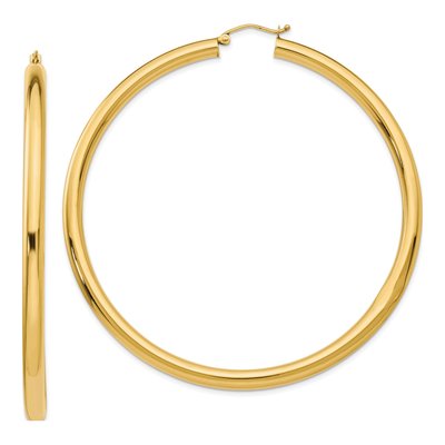 14K Yellow Gold 70mm Round Tube Hoop Earrings