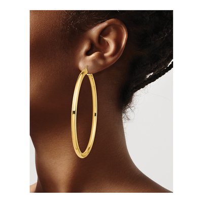 14K Yellow Gold 70mm Tube Hoop Earrings – view 3