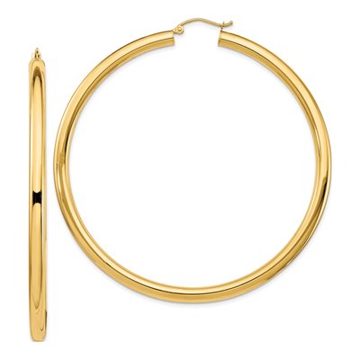 14K Yellow Gold 70mm Tube Hoop Earrings