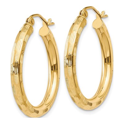 14K Yellow Gold 25mm Diamond-Cut Tube Hoop Earrings – view 3