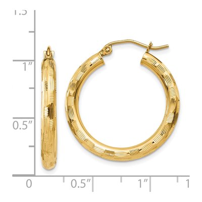 14K Yellow Gold 25mm Diamond-Cut Tube Hoop Earrings – view 5