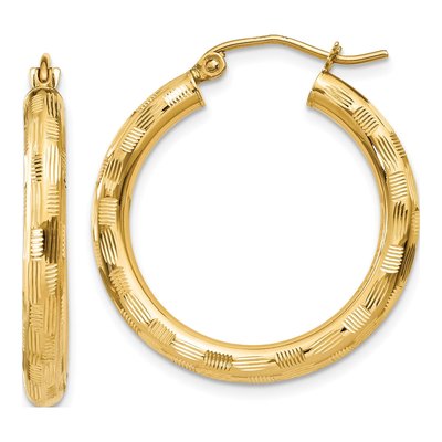 14K Yellow Gold 25mm Diamond-Cut Tube Hoop Earrings