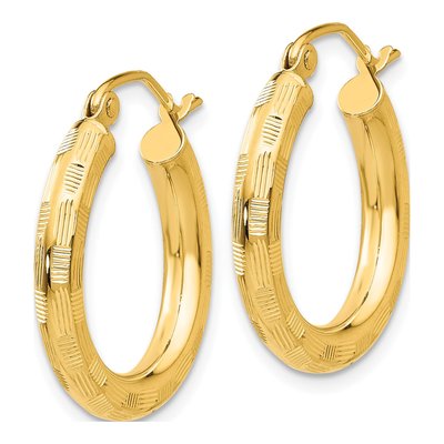 14K Yellow Gold 20mm Diamond-Cut Tube Hoop Earrings – view 3