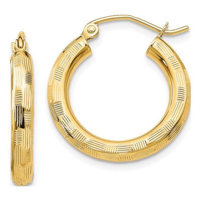 14K Yellow Gold 20mm Diamond-Cut Tube Hoop Earrings