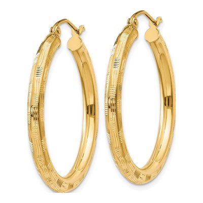 14K Yellow Gold 30mm Diamond-Cut Tube Hoop Earrings – view 2