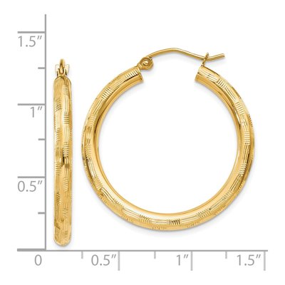 14K Yellow Gold 30mm Diamond-Cut Tube Hoop Earrings – view 4
