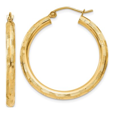 14K Yellow Gold 30mm Diamond-Cut Tube Hoop Earrings