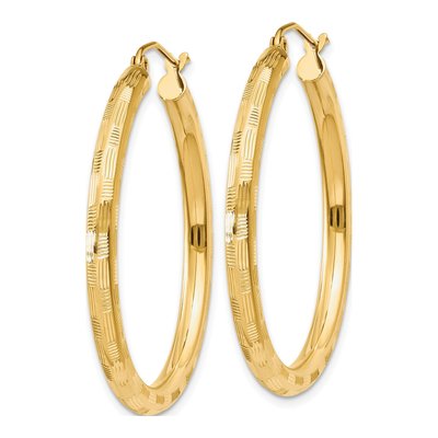 14K Yellow Gold 35mm Diamond-Cut Tube Hoop Earrings – view 3