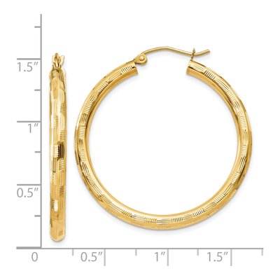 14K Yellow Gold 35mm Diamond-Cut Tube Hoop Earrings – view 5