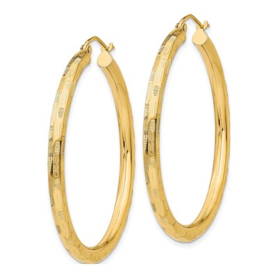 14K Yellow Gold 40mm Diamond-Cut Tube Hoop Earrings – view 3
