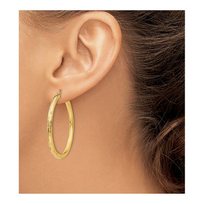 14K Yellow Gold 40mm Diamond-Cut Tube Hoop Earrings – view 4
