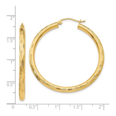 14K Yellow Gold 40mm Diamond-Cut Tube Hoop Earrings – view 5