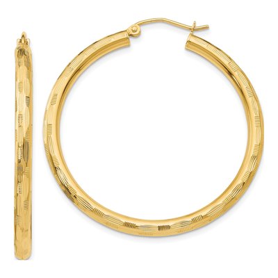 14K Yellow Gold 40mm Diamond-Cut Tube Hoop Earrings