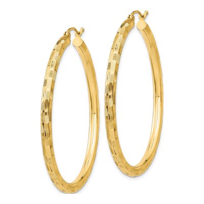 14K Yellow Gold 45mm Diamond-Cut Tube Hoop Earrings – view 3