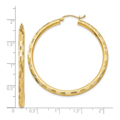 14K Yellow Gold 45mm Diamond-Cut Tube Hoop Earrings – view 5