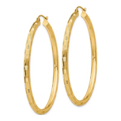 14K Yellow Gold 50mm Diamond-Cut Tube Hoop Earrings – view 3