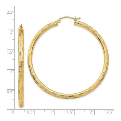 14K Yellow Gold 50mm Diamond-Cut Tube Hoop Earrings – view 5