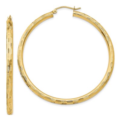 14K Yellow Gold 50mm Diamond-Cut Tube Hoop Earrings