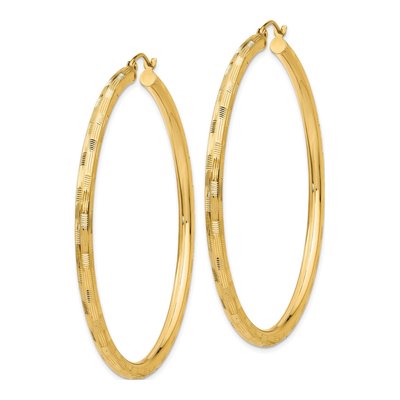 14K Yellow Gold 55mm Diamond-Cut Tube Hoop Earrings – view 3