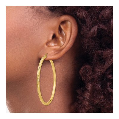 14K Yellow Gold 55mm Diamond-Cut Tube Hoop Earrings – view 4