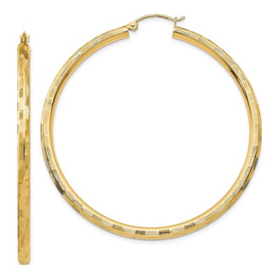14K Yellow Gold 55mm Diamond-Cut Tube Hoop Earrings