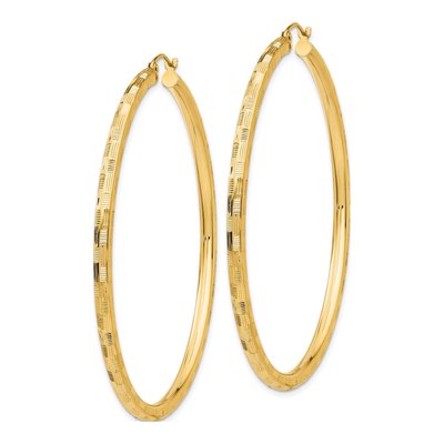 14K Yellow Gold 60mm Diamond-Cut Tube Hoop Earrings – view 3